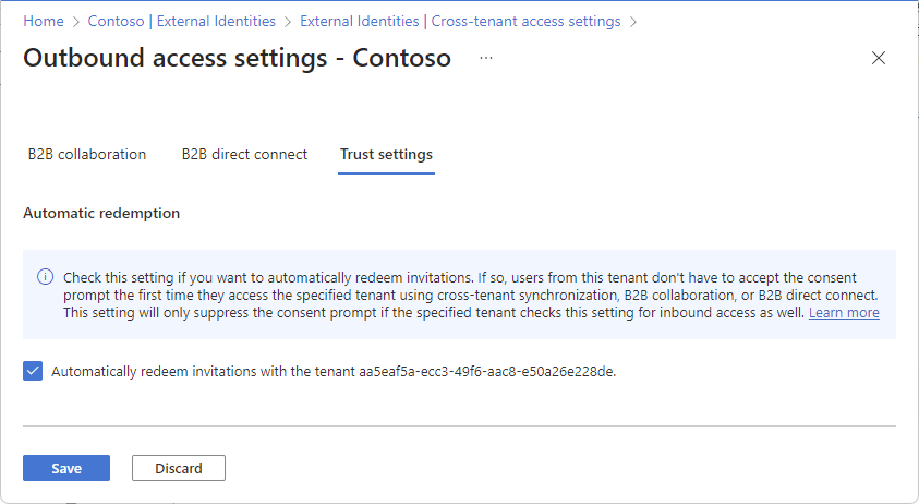 Screenshot that shows the outbound Automatic redemption check box.