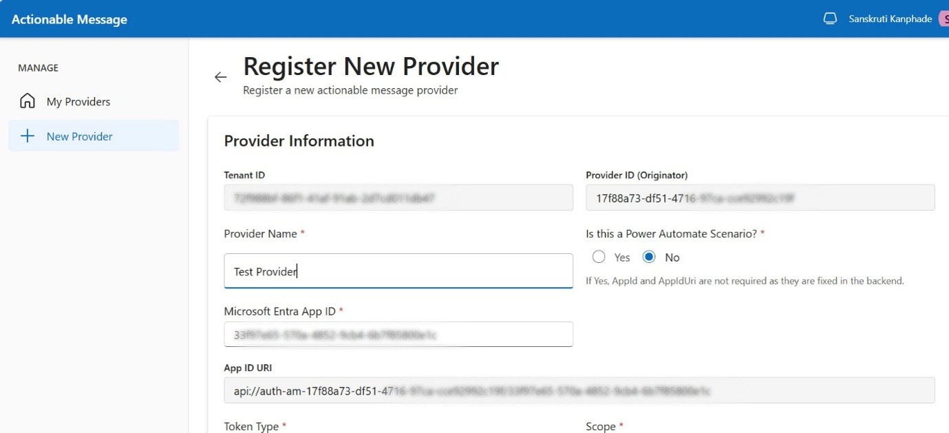 A screenshot of the new provider form fields