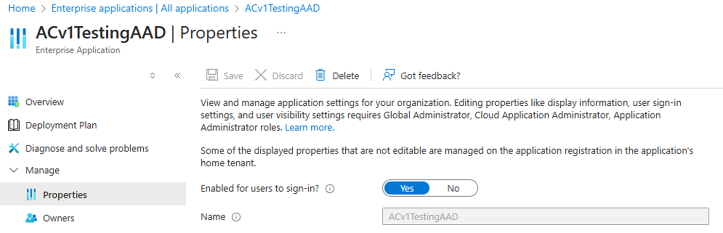 Azure portal screen