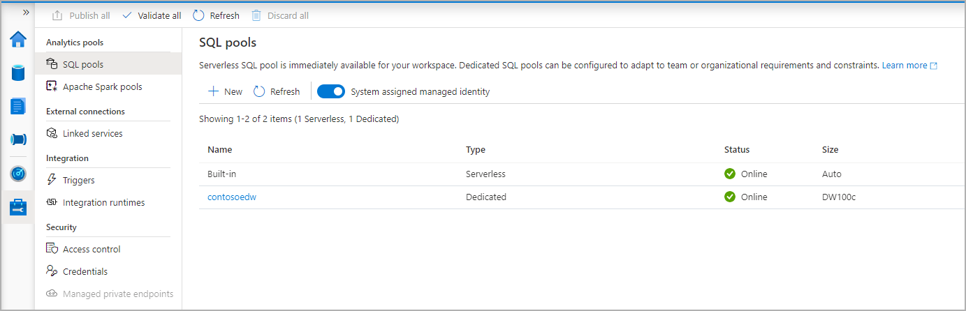 Captura de pantalla del flujo de creación del grupo de SQL: provisionamiento de recursos.