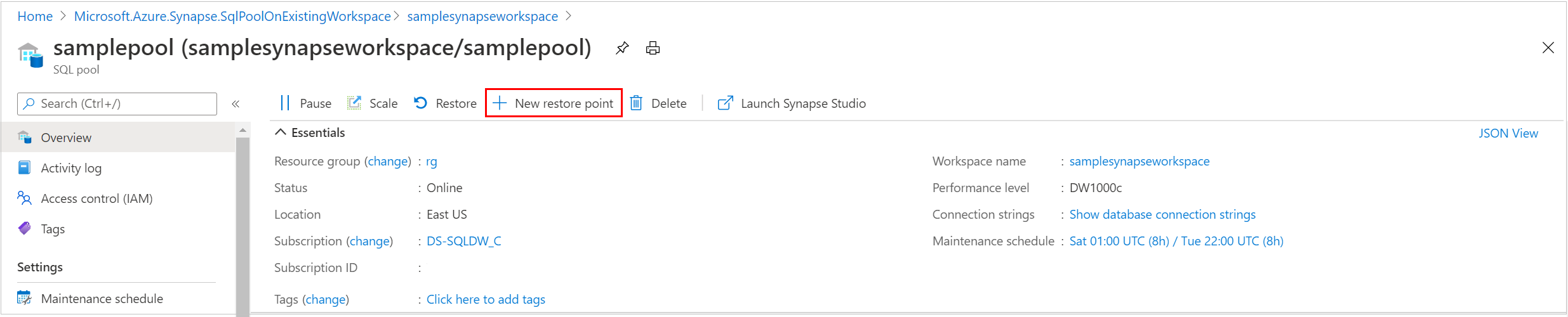 Captura de pantalla del Azure Portal, en la página 