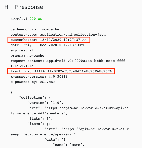 Captura de pantalla de una respuesta de api de prueba.