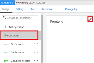 Captura de pantalla que muestra el botón de lápiz en el panel front-end.