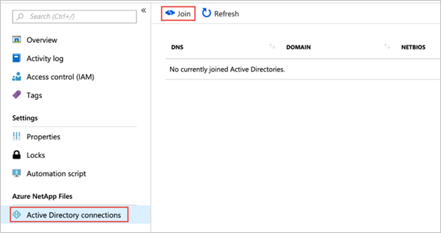 Screenshot que muestra el menú conexiones de Active Directory. El botón de combinación está resaltado.