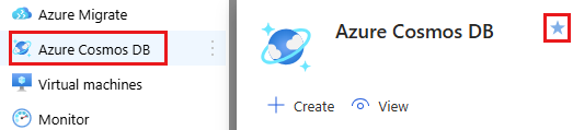 Captura de pantalla que muestra cómo quitar un servicio de Favoritos en el Azure Portal.