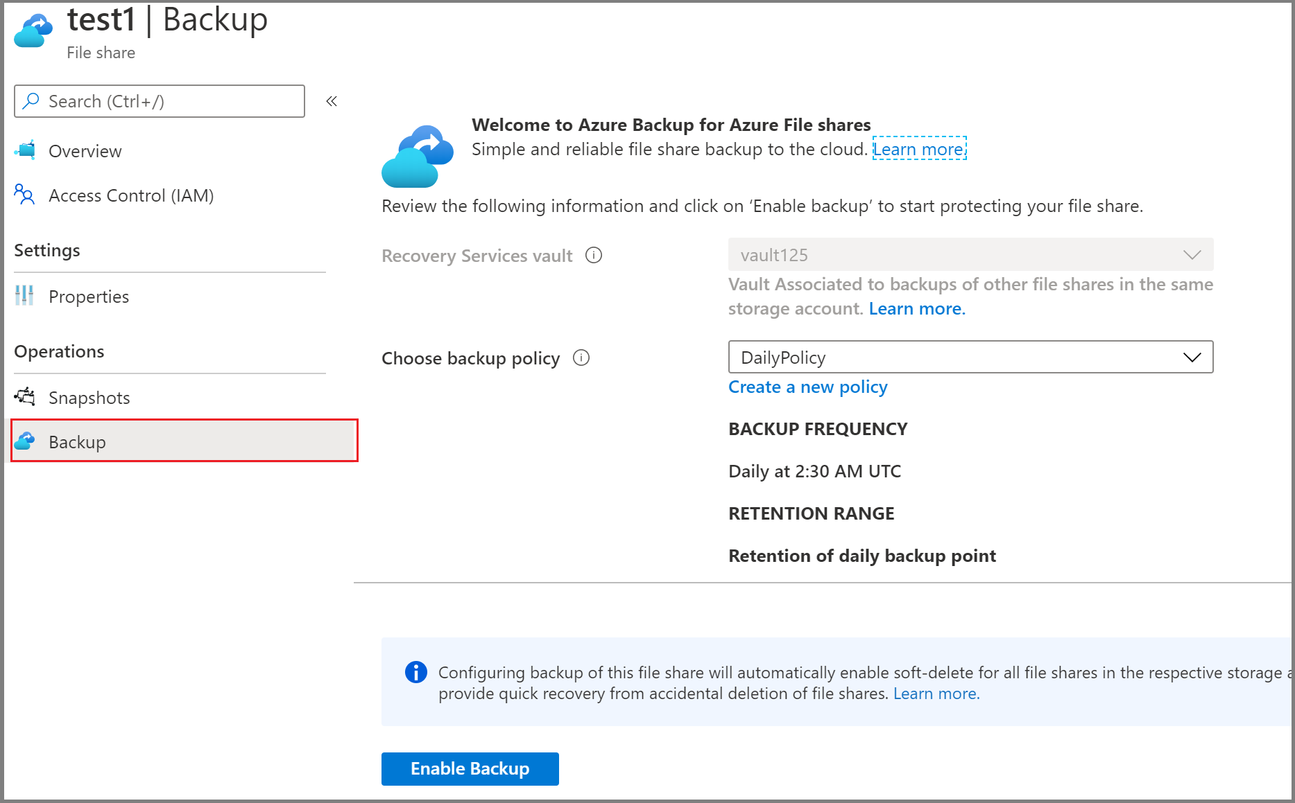 Captura de pantalla que muestra cómo abrir el panel Configurar copia de seguridad.