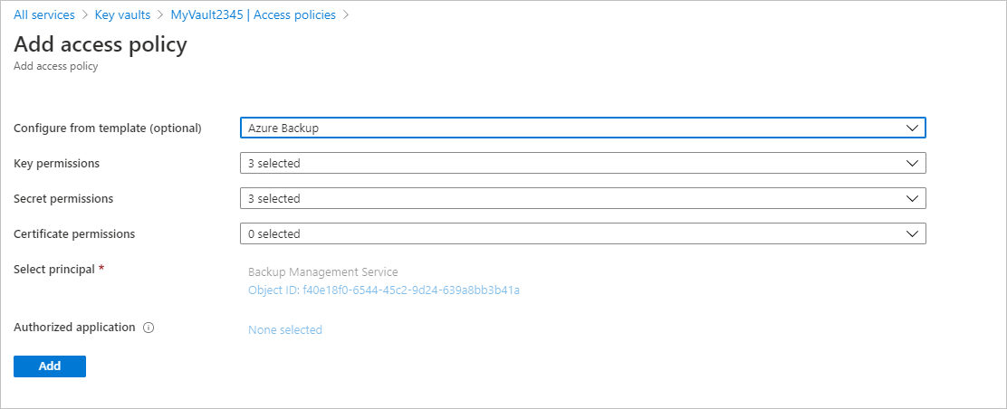 Captura de pantalla que muestra la selección de Azure Backup.
