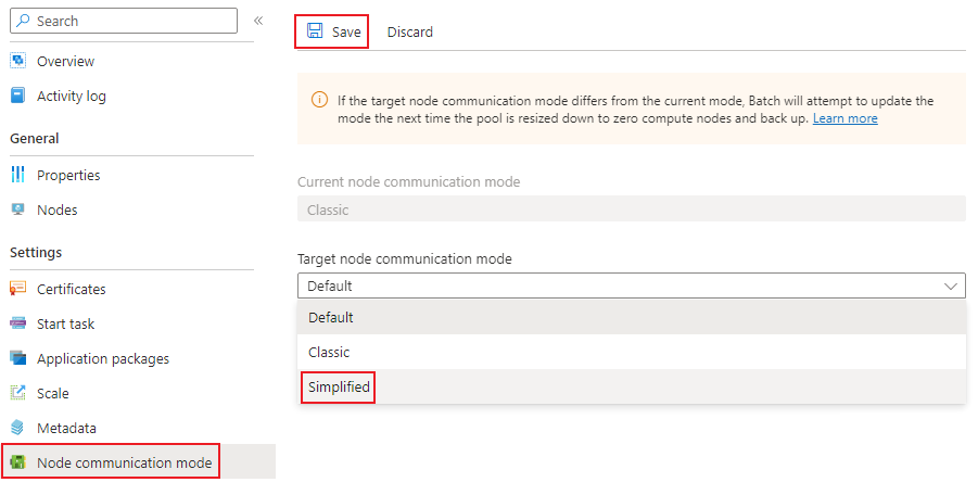 Captura de pantalla que muestra la actualización de un grupo al modo simplificado.