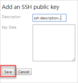 Captura de pantalla que muestra el cuadro de diálogo de información para crear una clave SSH.