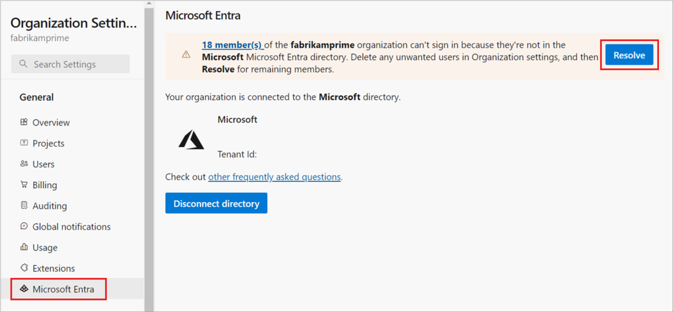 Seleccione Microsoft Entra ID y luego Resolver