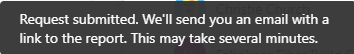 Captura de pantalla de la solicitud de mensaje enviada.