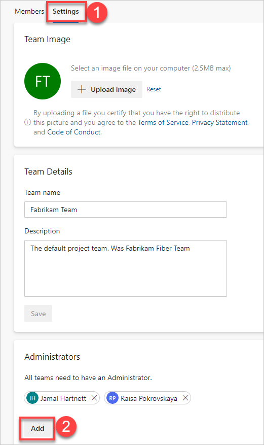 Captura de pantalla del cuadro de diálogo para agregar la identidad del usuario, nueva vista de la página de equipos para Azure DevOps Services.