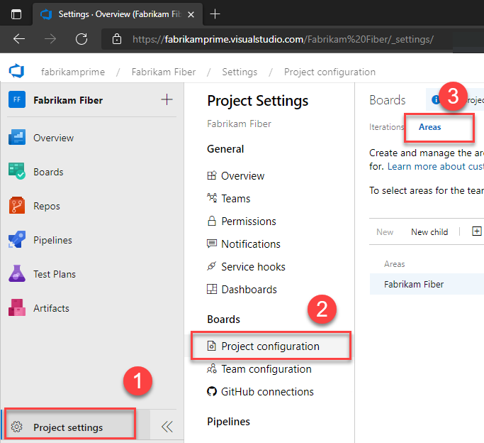 Captura de pantalla que muestra la apertura de la sección Configuración del proyecto, Trabajo y Configuración del proyecto.