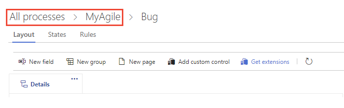 Captura de pantalla que muestra la página de proceso de MyAgile, que muestra un error.