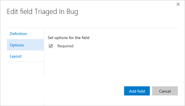 Captura de pantalla que muestra las opciones de configuración del campo booleano.