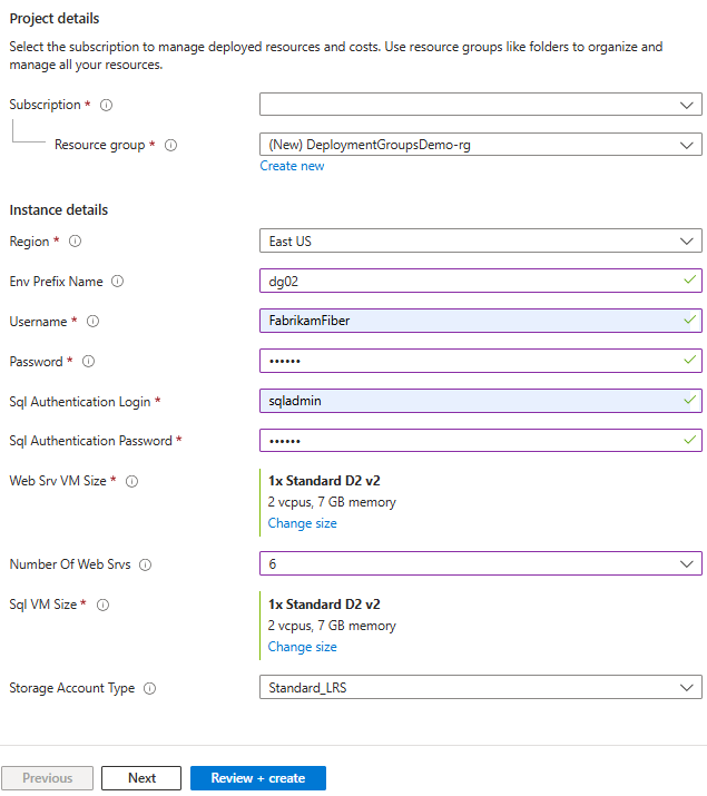 Captura de pantalla que muestra cómo configurar recursos de Azure.