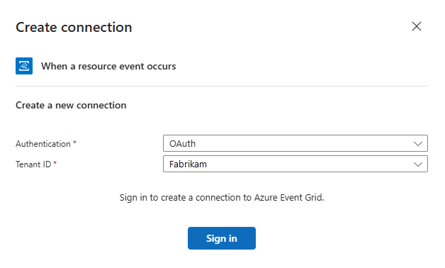 Captura de pantalla que muestra el diseñador de flujo de trabajo con la solicitud de inicio de sesión para Azure Event Grid.