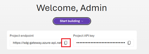 Captura de pantalla de la pantalla de bienvenida de Microsoft Foundry Models que muestra la dirección URL del punto de conexión y el botón copiar.
