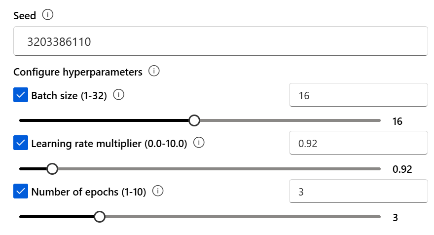 Captura de pantalla del área para configurar valores iniciales e hiperparámetros en el portal de Foundry.