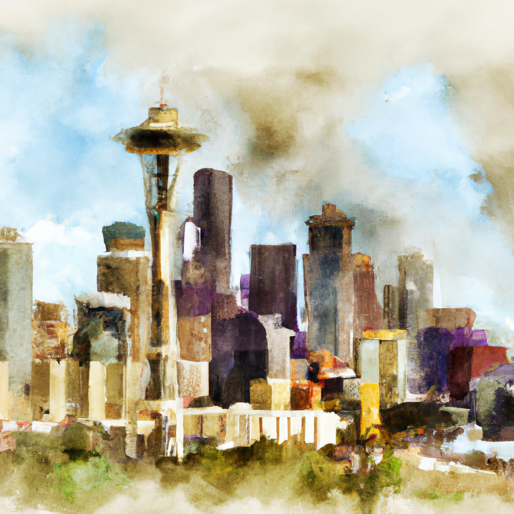 Pintura de acuarela del horizonte de Seattle