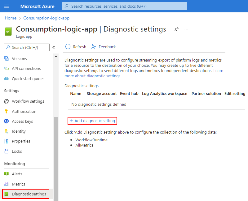 Captura de pantalla que muestra Azure Portal, menú de recursos de aplicación lógica de consumo con la opción 