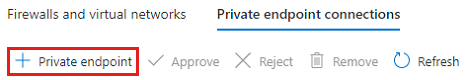 Recorte de pantalla que muestra cómo seleccionar + punto de conexión privado para crear un punto de conexión privado.