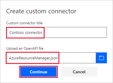 Captura de pantalla de los campos nombre del conector y ubicación del archivo.