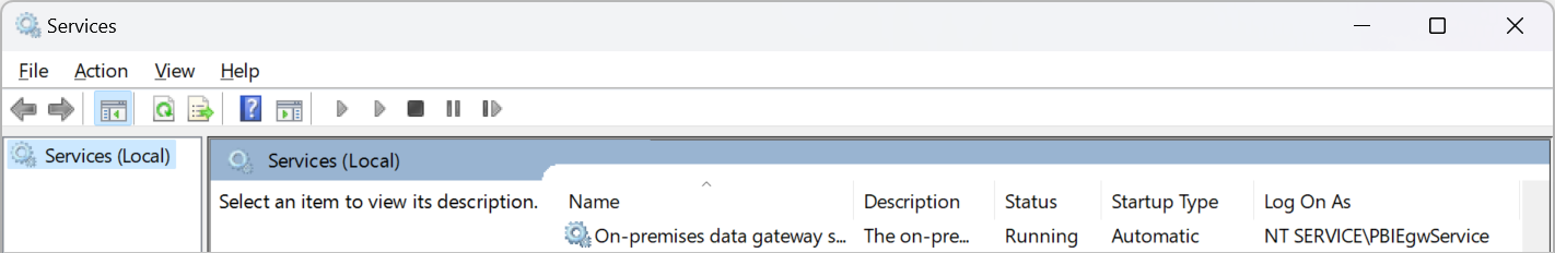 Captura de pantalla de la aplicación Servicios de Windows en la que se reinicia la puerta de enlace.