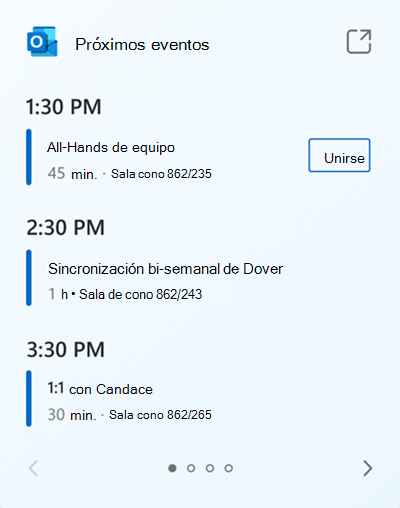 Lista de próximos eventos del calendario del usuario