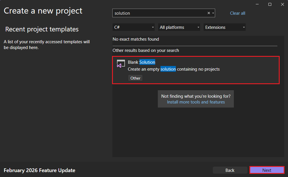 en blanco en Visual Studio