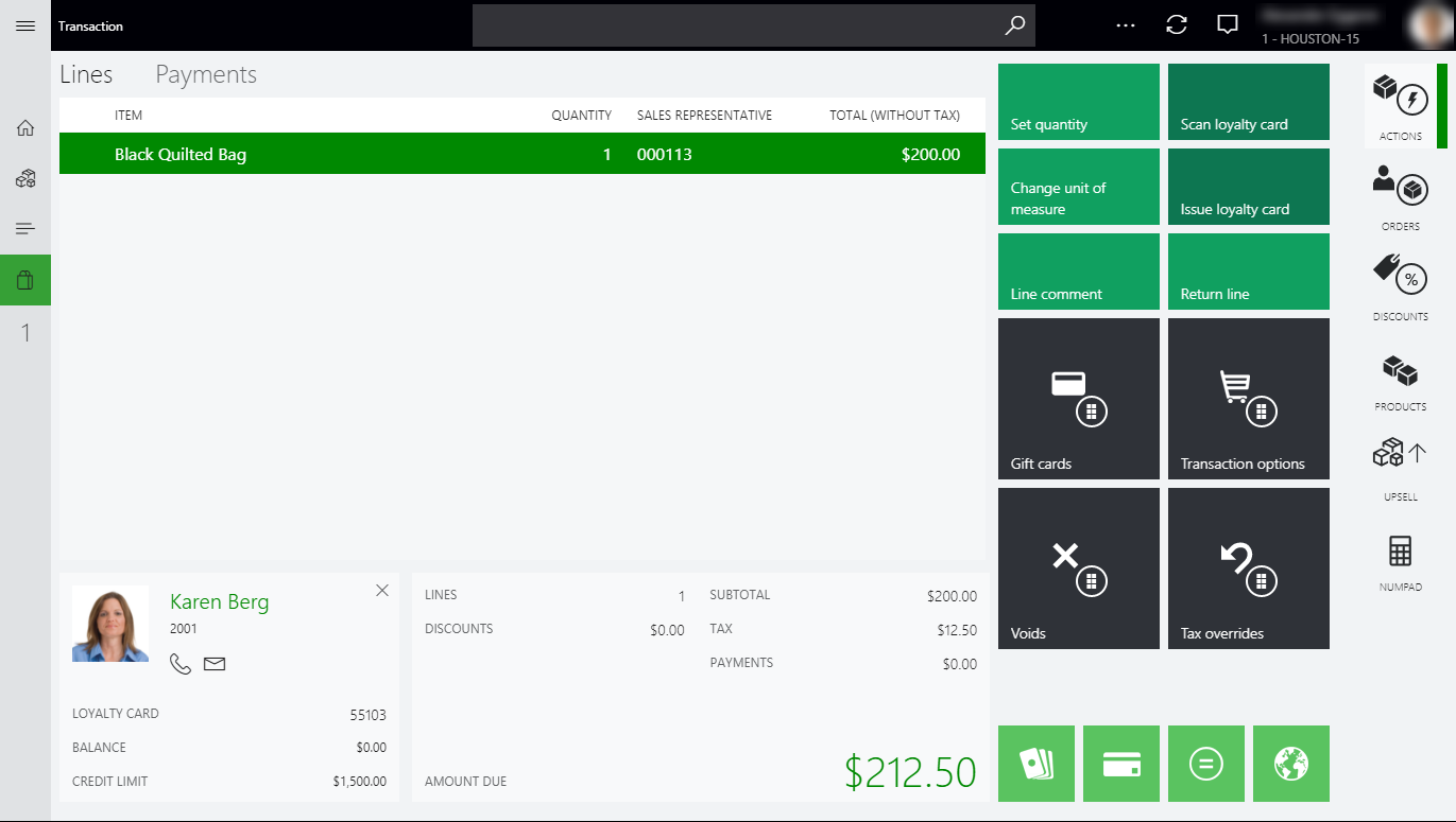 Captura de pantalla de la pantalla Transacción de POS.