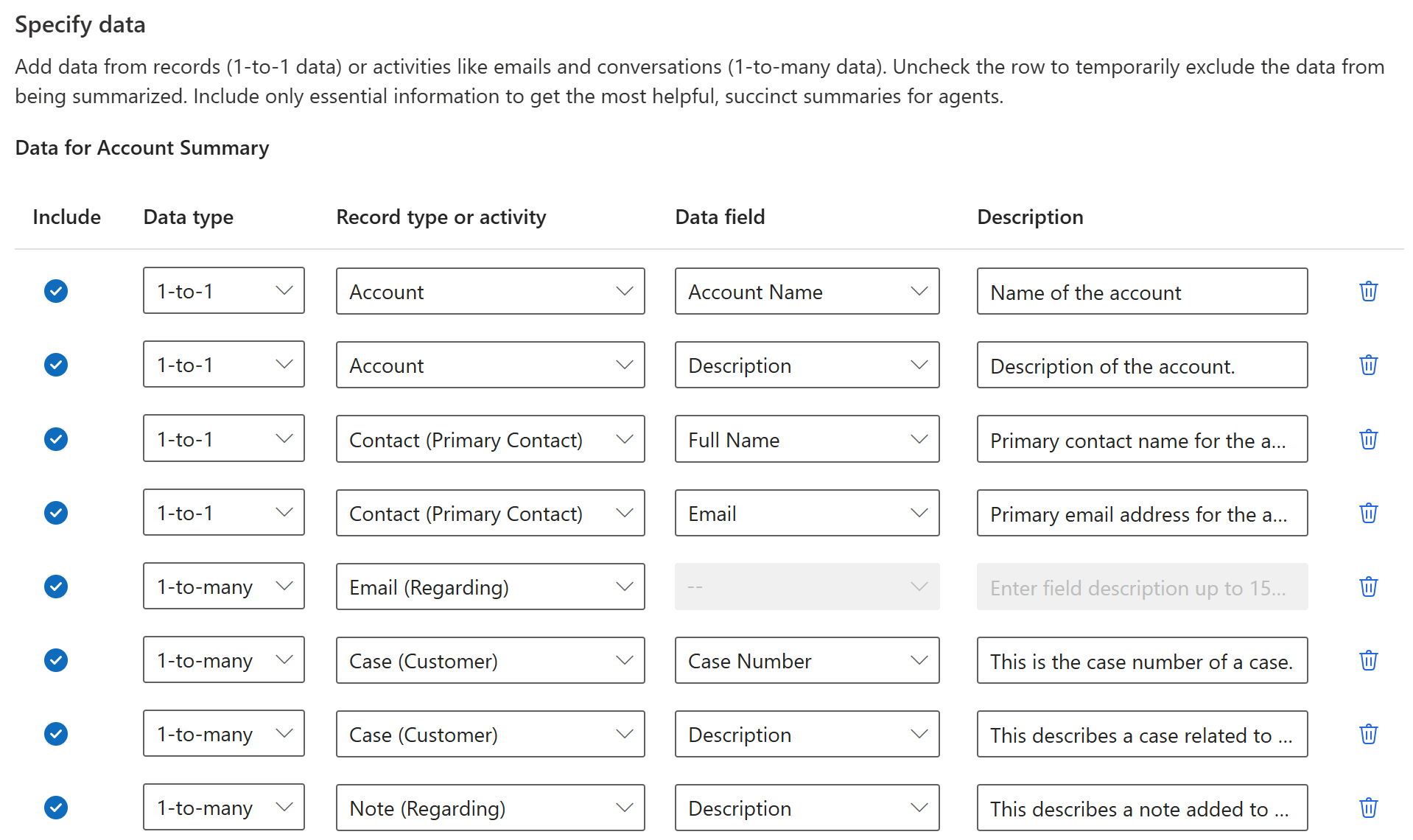 Captura de pantalla para la experiencia de administrador para registros personalizados