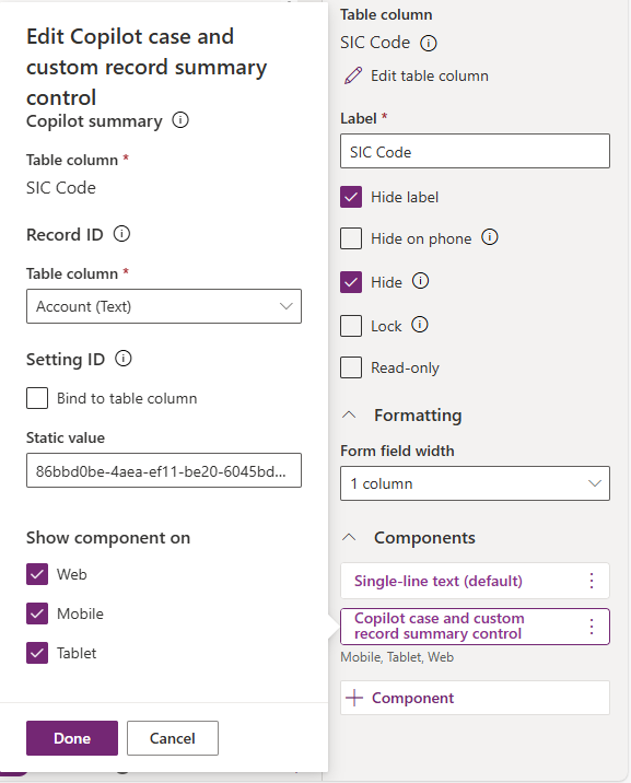 Captura de pantalla de componentes de Microsoft Power Apps.