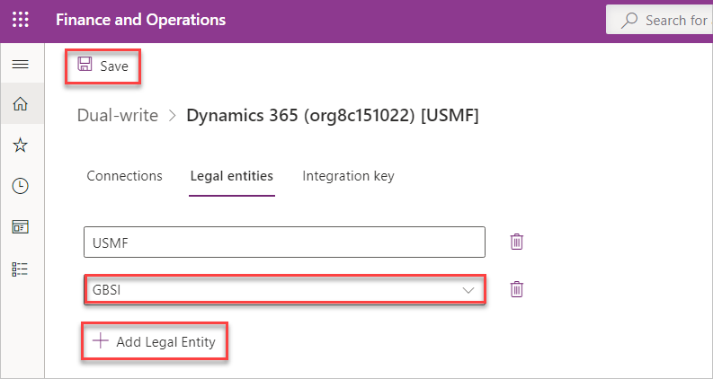 Screenshot of the Add legal entity option selected to add a new legal entity.