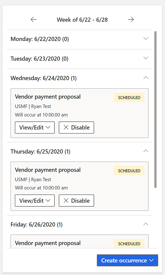 Captura de pantalla de la vista de calendario de automatización de procesos.