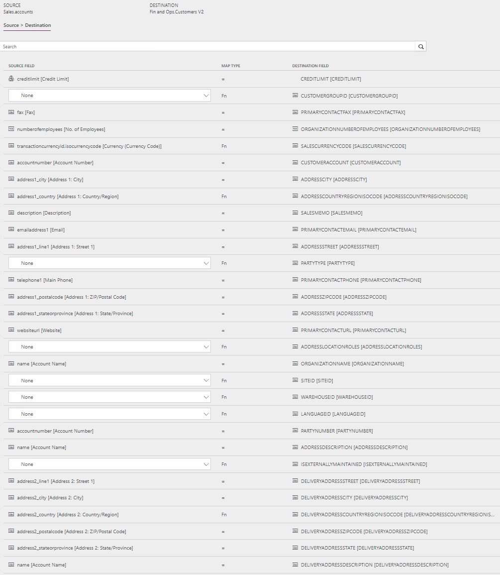 Screenshot of template mapping in Data integration.
