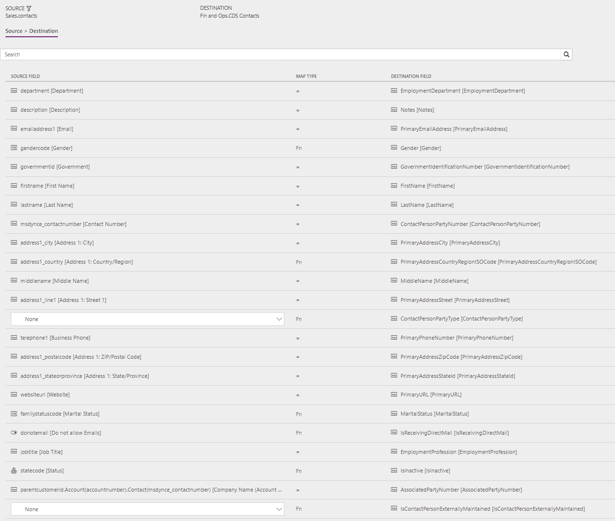 Screenshot of contact to contact template mapping in Data integrator.