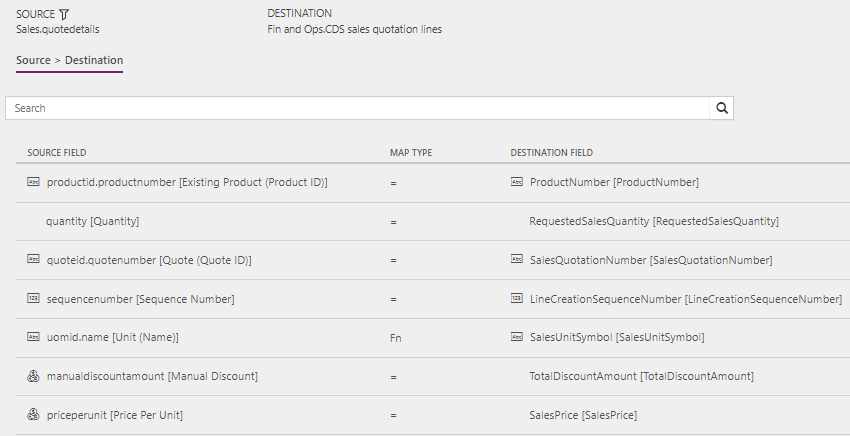Screenshot of template mapping in data integrator, QuoteLine.