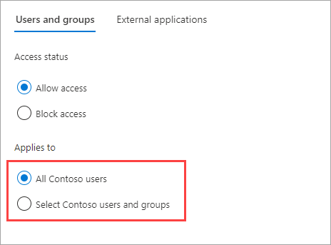 Captura de pantalla que muestra la selección de los usuarios de destino para la colaboración b2b.