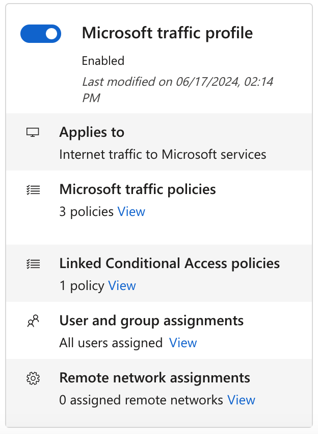 Captura de pantalla que muestra los perfiles de reenvío de tráfico con el vínculo Acceso condicional resaltado.