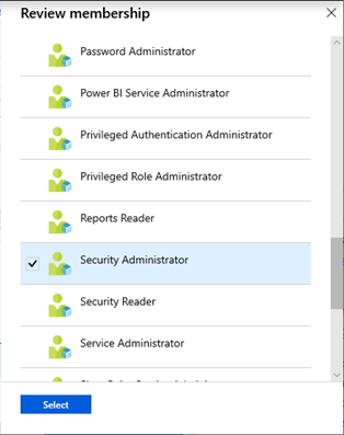 Captura de pantalla que muestra la lista de miembros de los roles de Microsoft Entra para revisión.