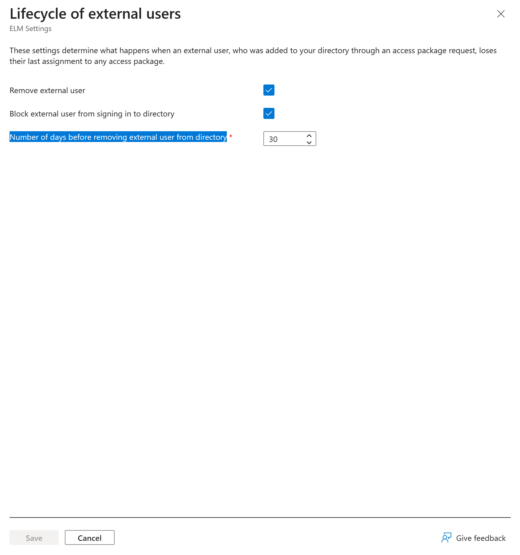 Captura de pantalla de las opciones de configuración externa.