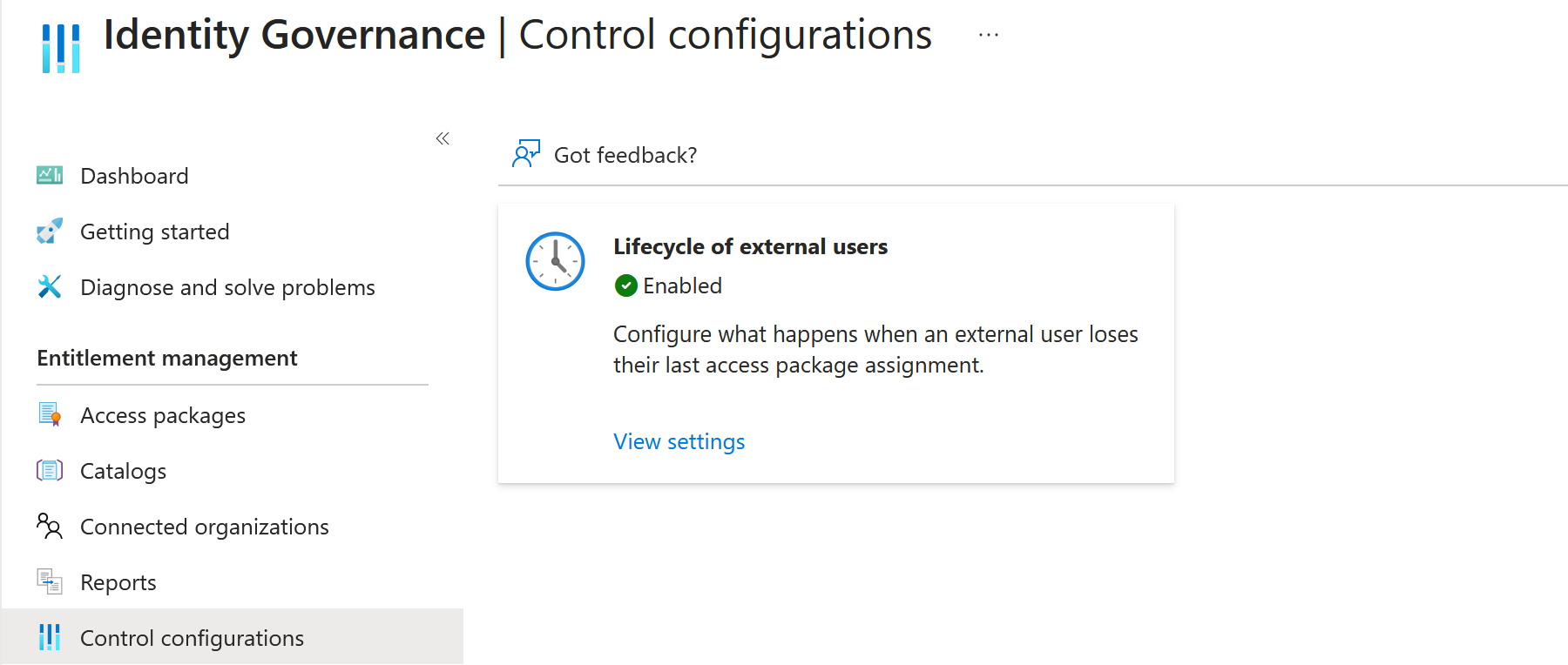 Captura de pantalla de la configuración externa para la gobernanza de identificadores.