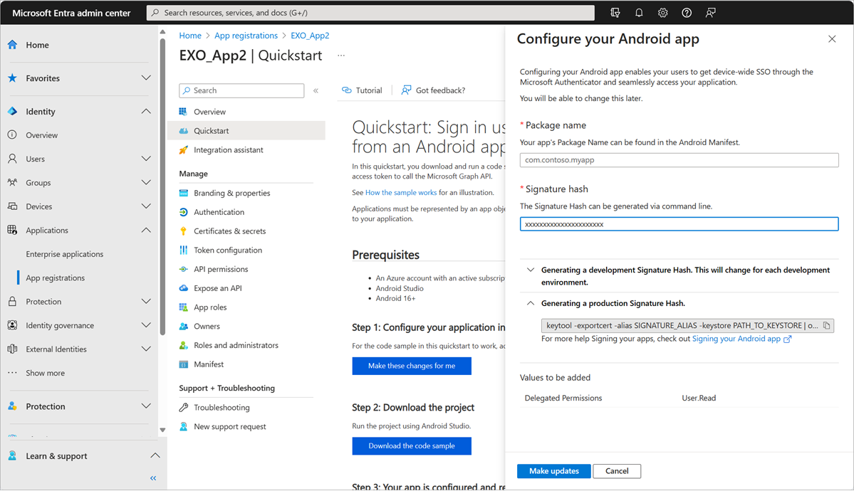 Configuración de la página de la aplicación android
