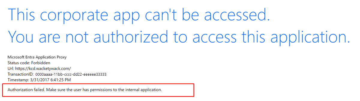 Captura de pantalla que muestra un ejemplo de error de autorización debido a la falta de permisos.
