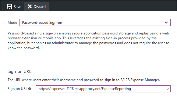 Captura de pantalla que muestra la configuración de inicio de sesión basada en contraseña con la entrada de dirección URL.