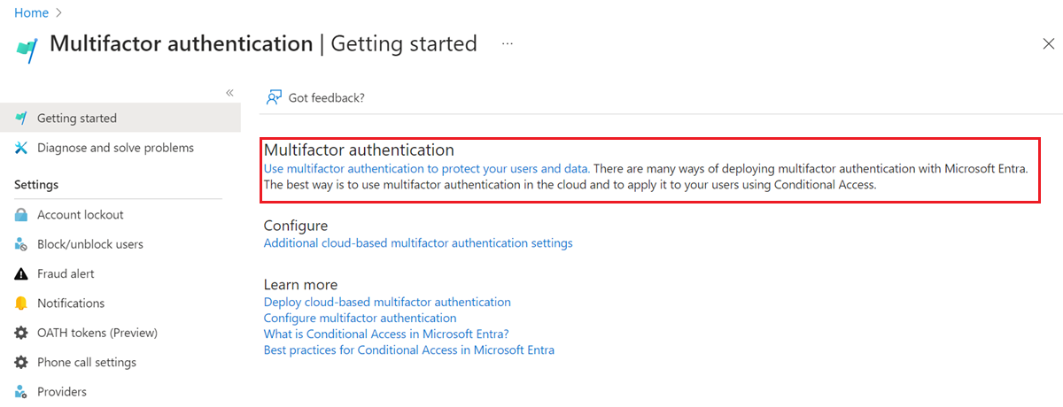 Captura de pantalla que muestra cómo configurar las opciones de MFA.