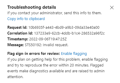 Captura de pantalla que muestra los detalles del error.