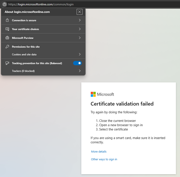 Screenshot que muestra la opción de certificado del explorador Microsoft Edge.