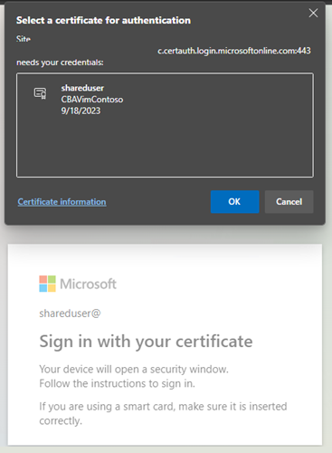 Captura de pantalla que muestra el selector de certificados después de activar las sugerencias del emisor.